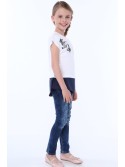 Tricou fete din materiale combinate, alb NDZ8212 - Magazin online - Boutique